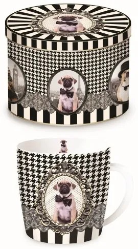 Porcelánbögre fémdobozban 250ml, Barocco Dogs A