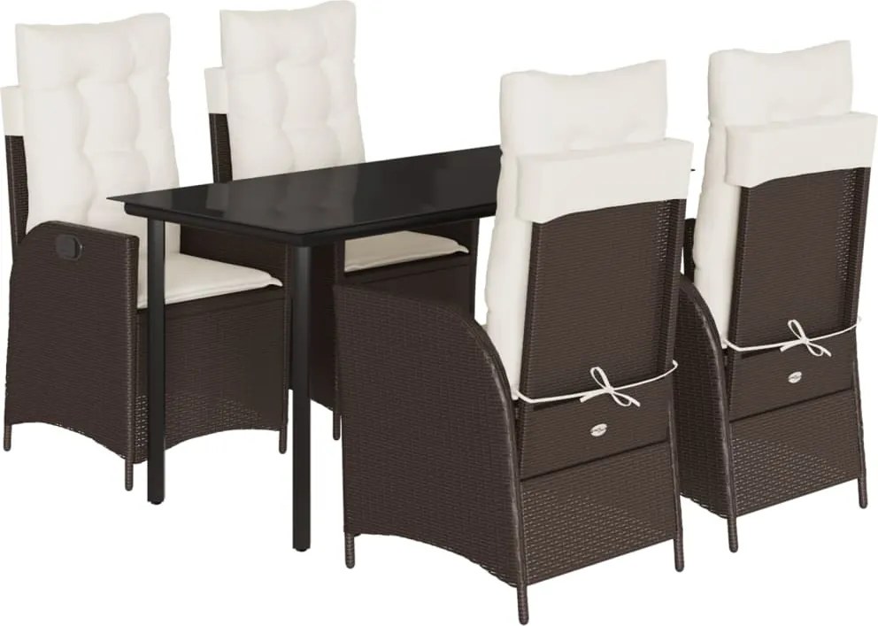 vidaXL 5 részes barna polyrattan kerti étkezőgarnitúra párnákkal