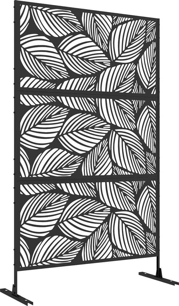 Outsunny 3-Paneles Szobafal 122 x 198 cm Kerti Privát Képernyő, 3-Darabos Elválasztó Fal Fém Álló Paraván Levelek Mintázatával a Kerthez, Teraszhoz, F