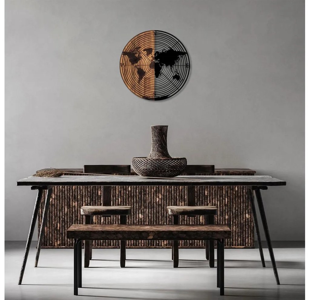 Fali dekoráció 56 cm átmérő, fa/fém térkép