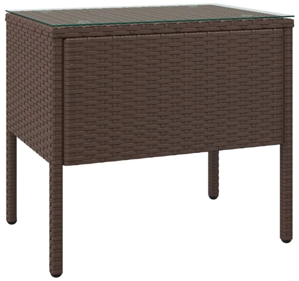 barna polyrattan és edzett üveg kisasztal 53 x 37 x 48 cm
