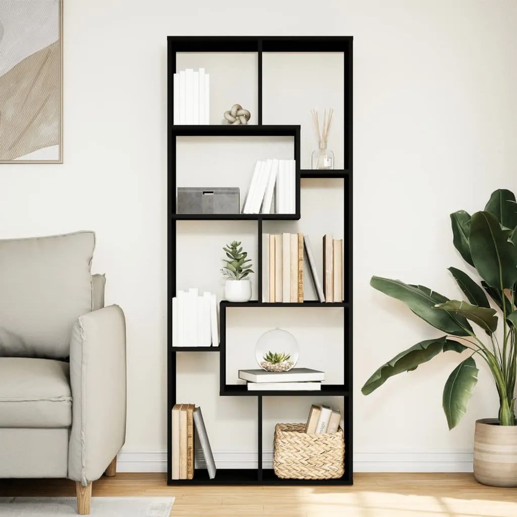 fekete szerelt fa térelválasztó könyvespolc 67 x 25 x 161,5 cm