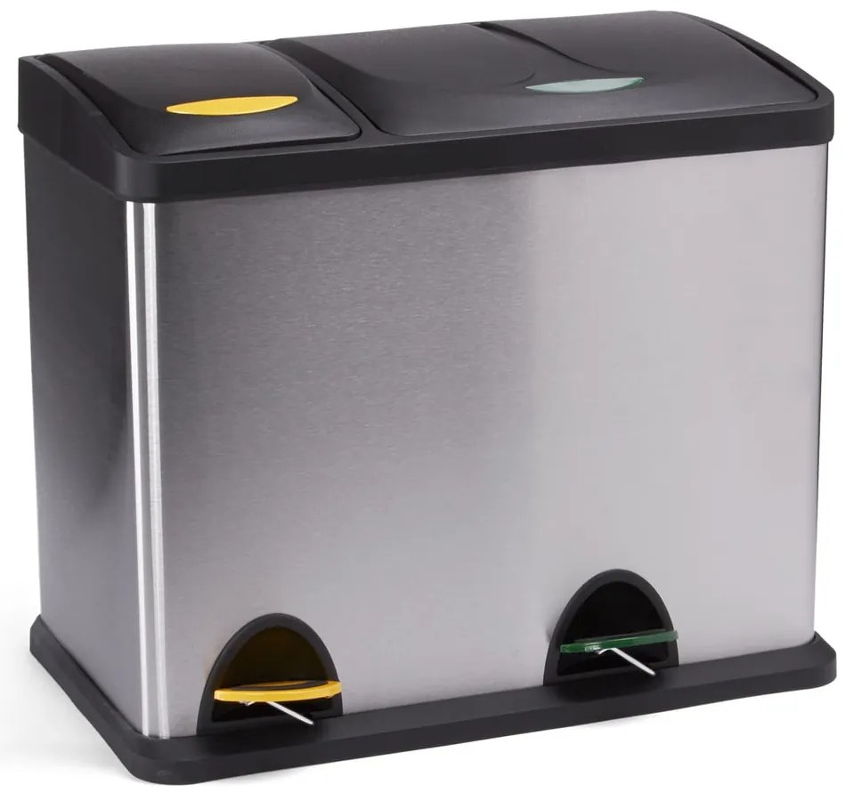 Matt ezüstszínű acél szelektív pedálos szemetes 18+8 l Tri Selectif – MSV