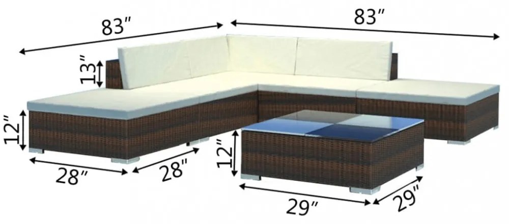 6-részes barna polyrattan kerti társalgószett párnákkal