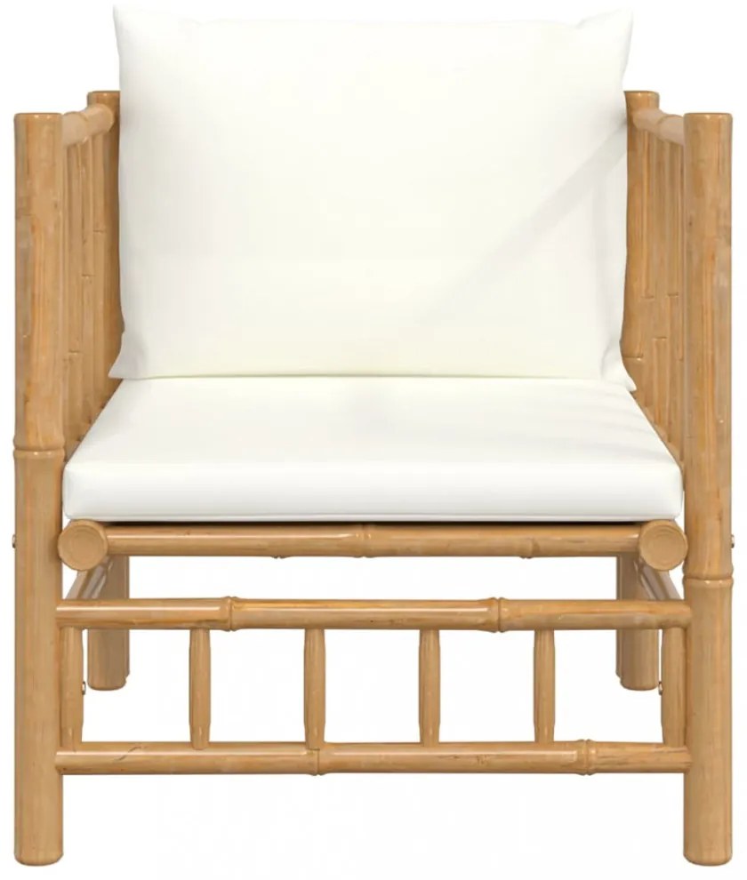 Bambusz kerti kanapé krémfehér párnákkal