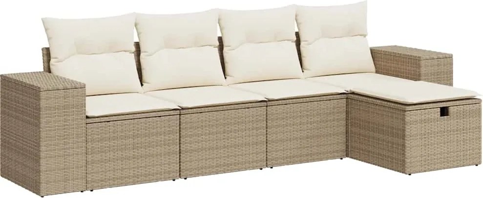 vidaXL 5 részes bézs polyrattan kerti ülőgarnitúra párnákkal