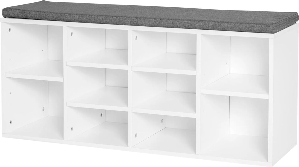 HOMCOM Cipőtartó Pad 8-10 Pár Cipőhöz Állítható Polcokkal, Forgácslap, Fehér, 104 x 30 x 48 cm | Aosom