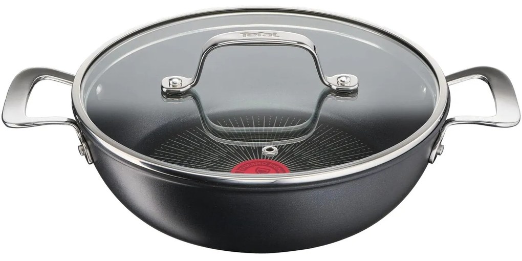 Mély serpenyő fedéllel, Tefal, korlátlan, 26 cm Ø, alumínium / titán / üveg