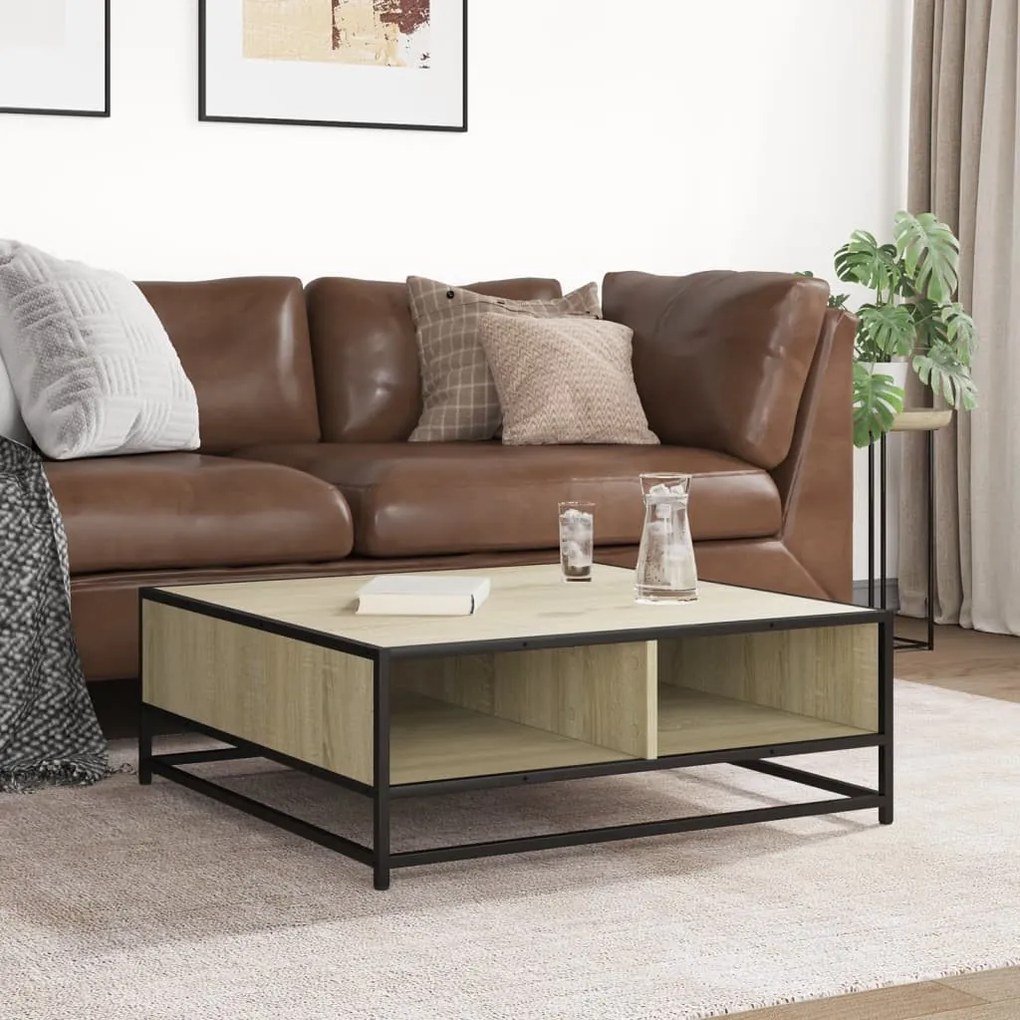 Sonoma tölgy szerelt fa és fém dohányzóasztal 80 x 80 x 30 cm