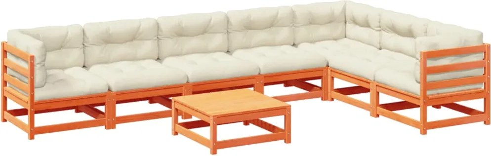 vidaXL 8 részes viaszbarna tömör fenyőfa kerti ülőgarnitúra párnákkal