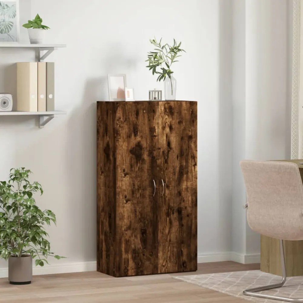 füstös tölgy színű szerelt fa irattartó szekrény 60x32x115 cm