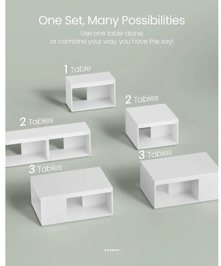 Személyre szabható dohányzóasztalok, 3db-os asztal szett, fehér