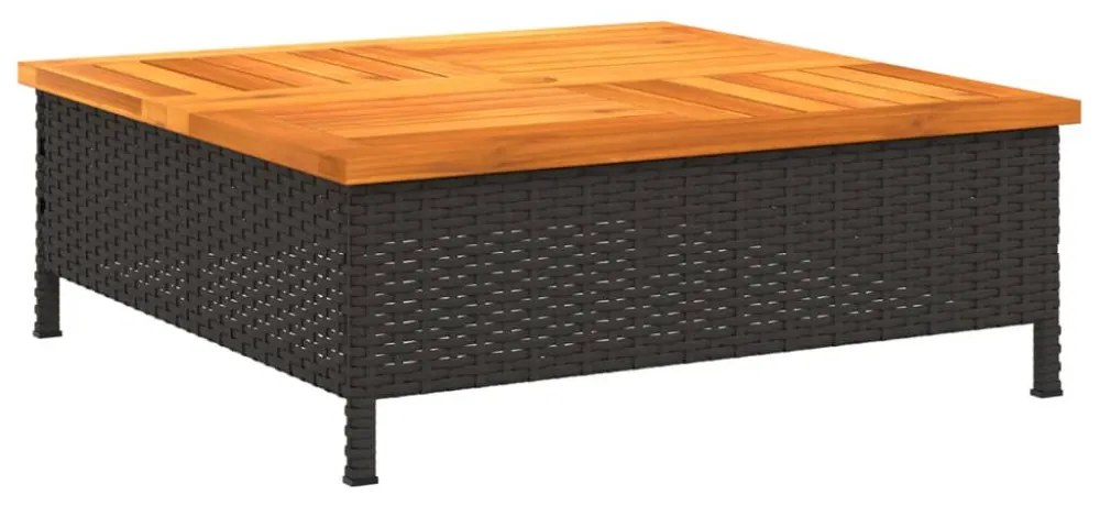 fekete polyrattan és akácfa kerti asztal 70 x 70 x 25 cm