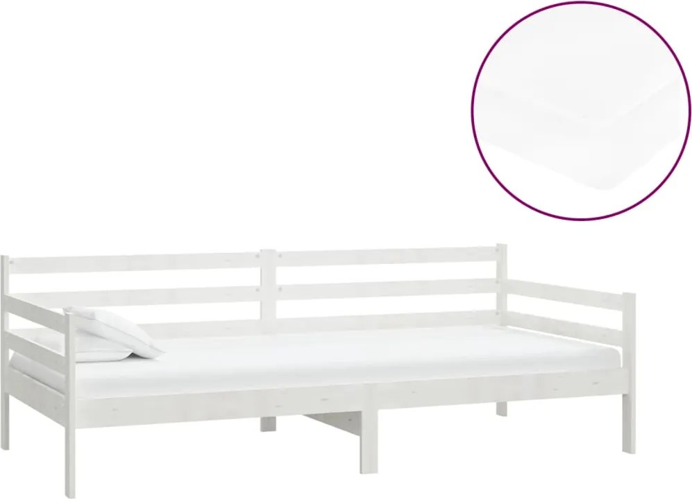 vidaXL fehér tömör fenyőfa dívány matraccal 90 x 200 cm