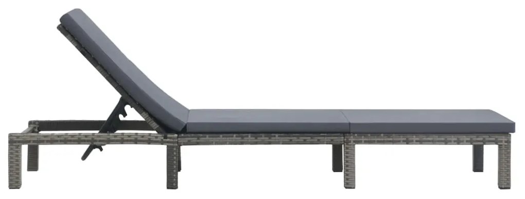 Antracitszürke polyrattan napozóágy párnával
