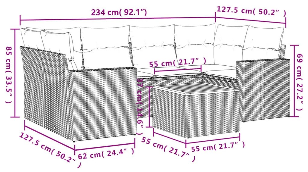 7 részes bézs polyrattan kerti ülőgarnitúra párnákkal