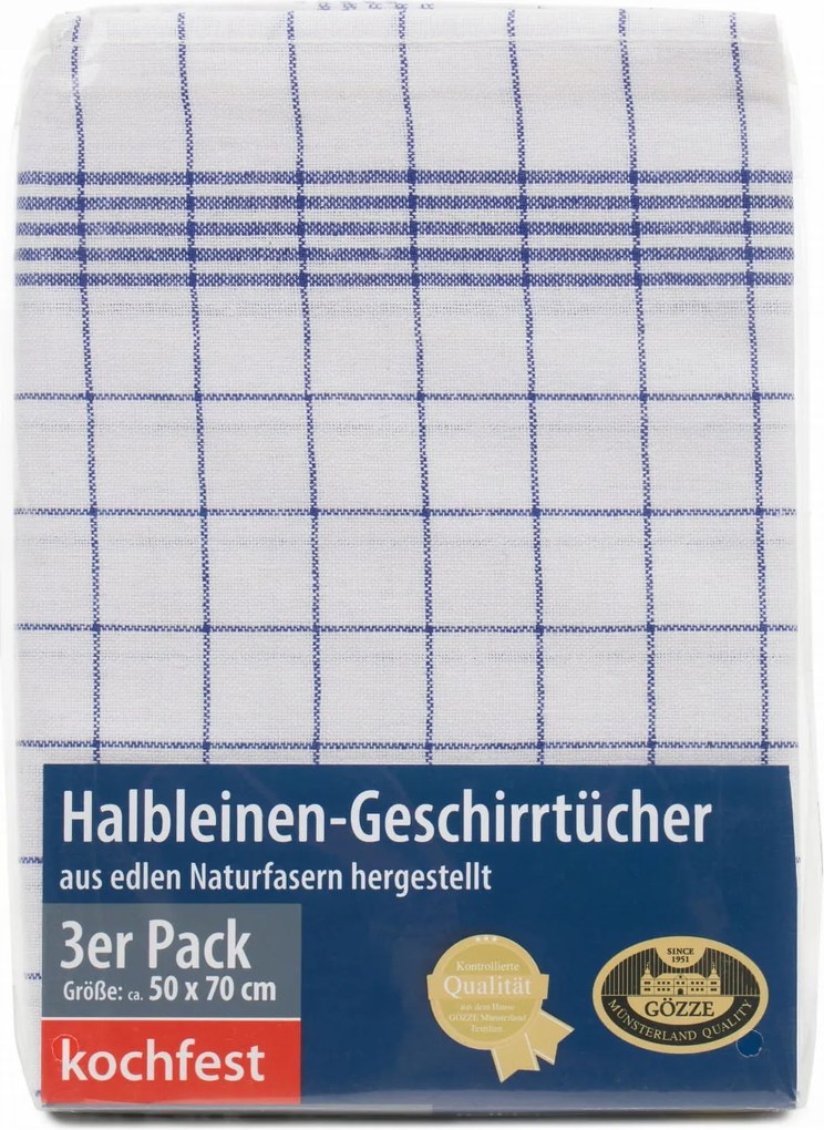 10 db-os lenvászon törlőkendő szett, 60x80cm, kék