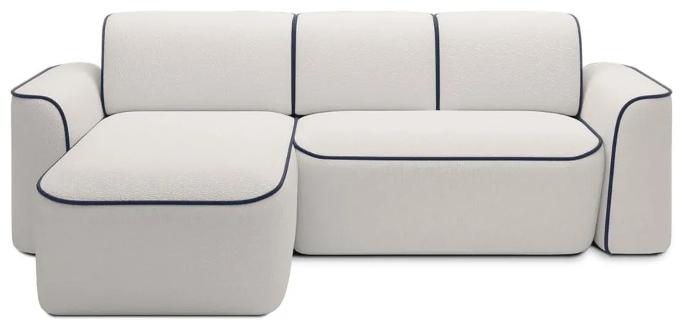 Kék-krémszínű buklé sarokkanapé (bal oldali-heverő résszel) Ume – ELTAP