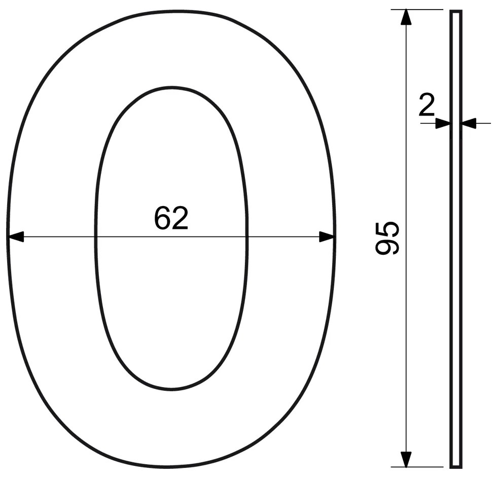 "0" házszám, RN.95L, rozsdamentes acél