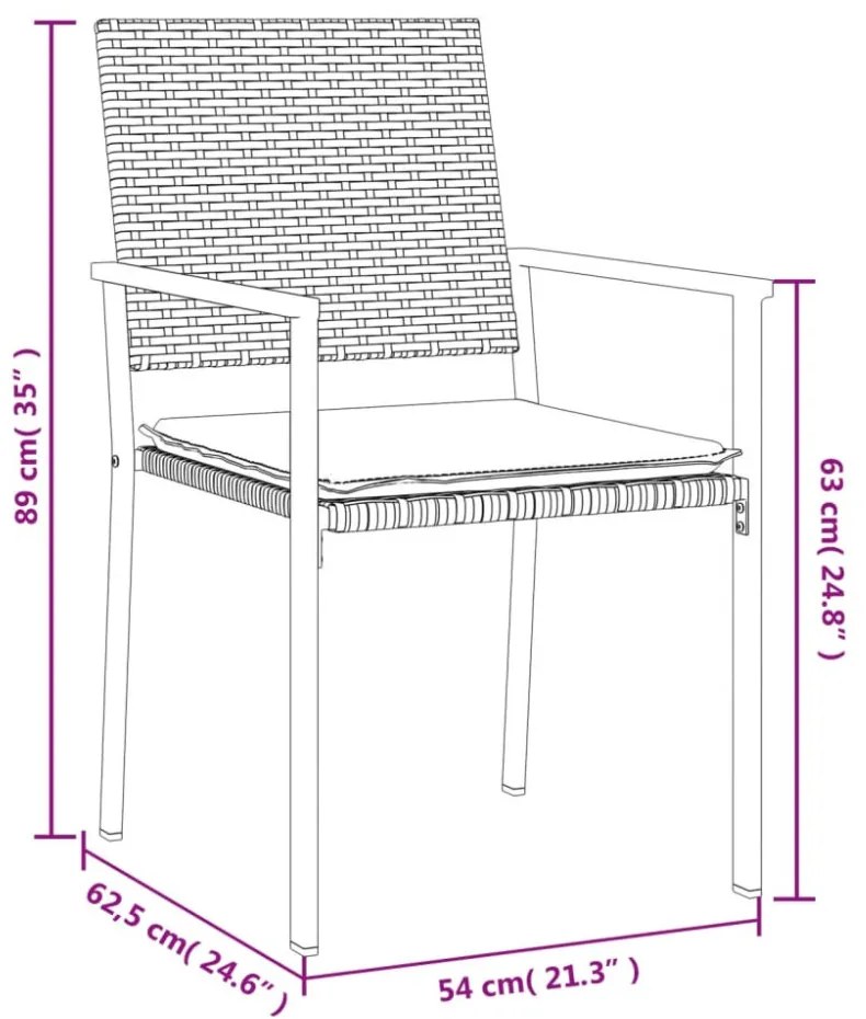 6 db fekete polyrattan kerti szék párnával 54x62,5x89 cm