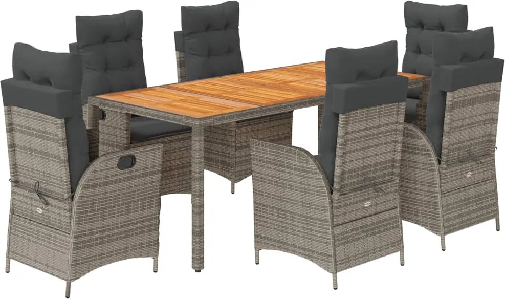 vidaXL 7 részes szürke polyrattan kerti étkezőgarnitúra párnával