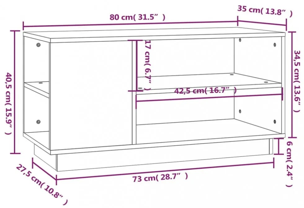 fekete tömör fenyőfa TV-szekrény 80 x 35 x 40,5 cm