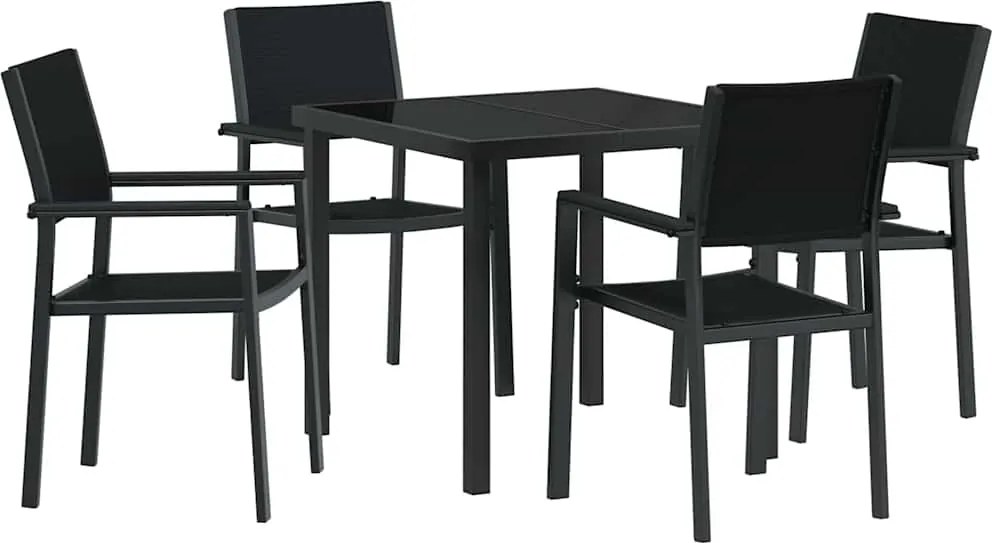 vidaXL Kert étkező szett 5 pcs Fekete Porszórt acél