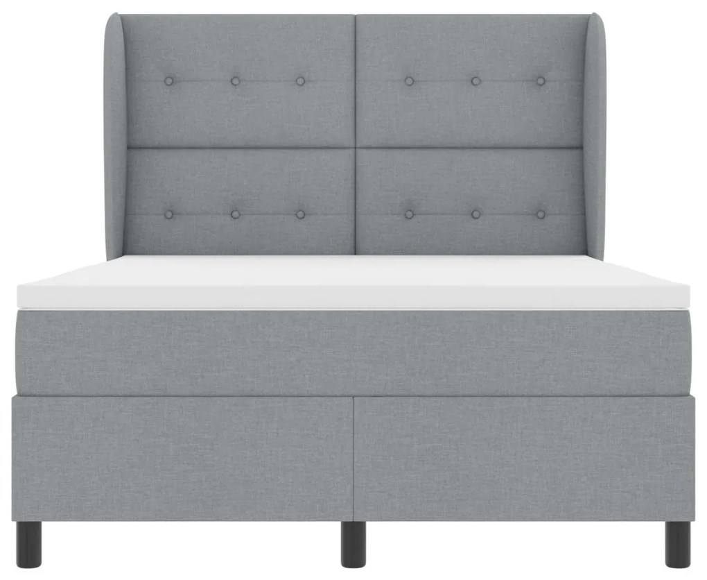 Boxspring Ágy Mattal - Világosszürke, 140x200 cm, Szövet