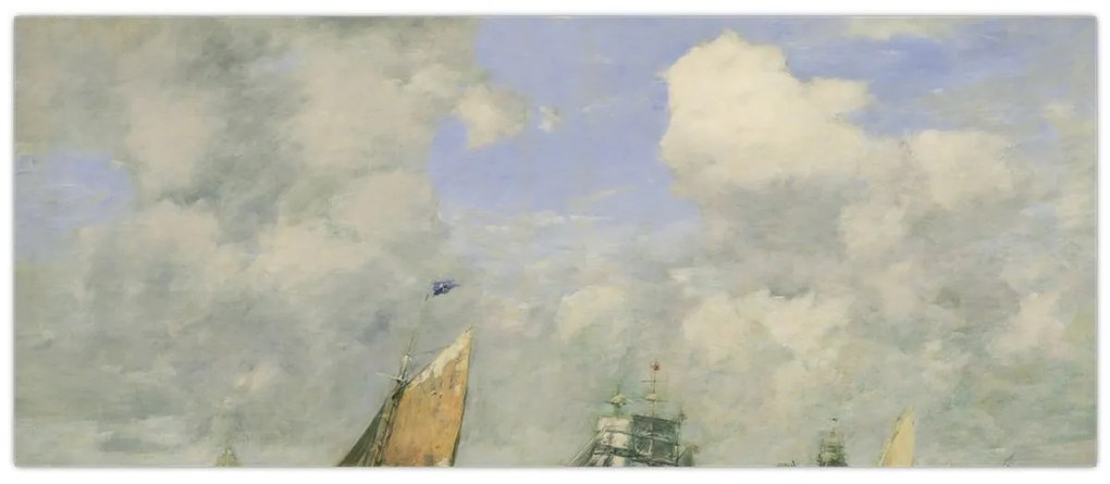 Kép - Eugène Boudin, Ships and Sailing Boats Leaving Le Havre, reprodukciók (120x50 cm)