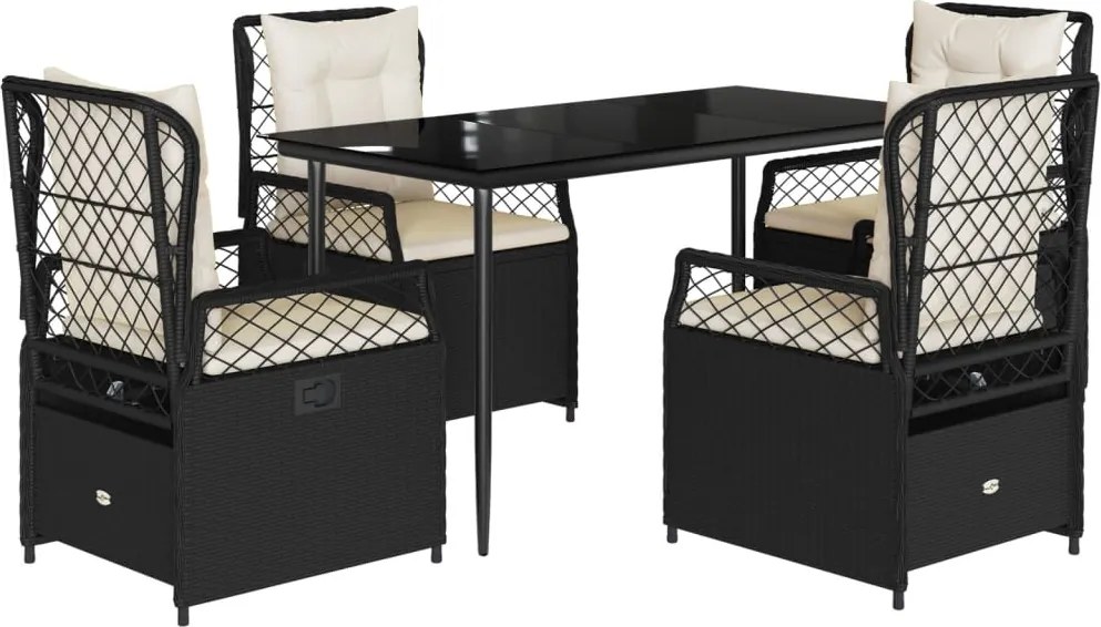 vidaXL 5 részes fekete polyrattan kerti étkezőgarnitúra párnákkal