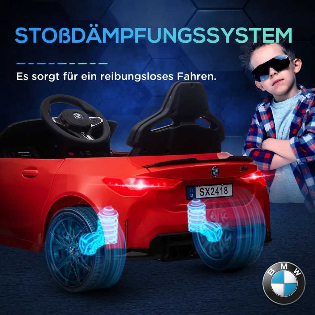 AIYAPLAY Elektromos gyerekautó BMW M4, hang és fény, 3-5 km/h, távirányítóval, piros