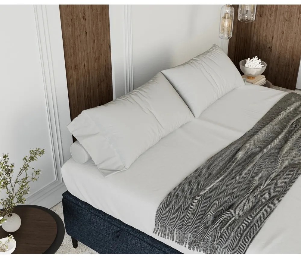 Sötétkék kárpitozott ágyneműtartós franciaágy 140x200 cm Tate – Maison de Rêve