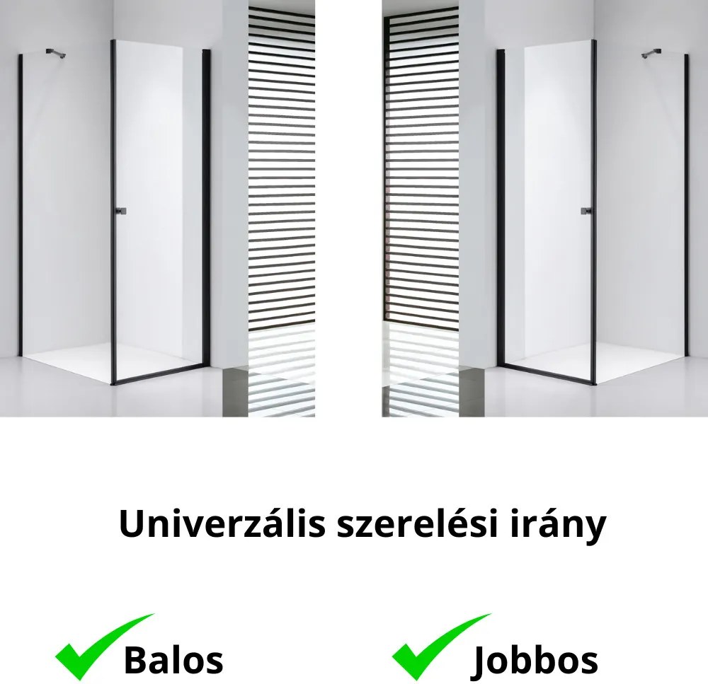 Stuxi Bari Black 70x80 aszimmetrikus nyílóajtós zuhanykabin 6 mm vízlepergető biztonsági üveggel, matt fekete