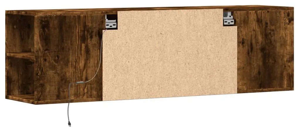 füstös tölgy színű fali TV-szekrény LED-ekkel 135x31x39,5 cm
