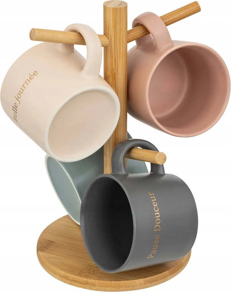 Kávéscsészék Színes Porcelán Szett Fa Állványon Belle 200ml