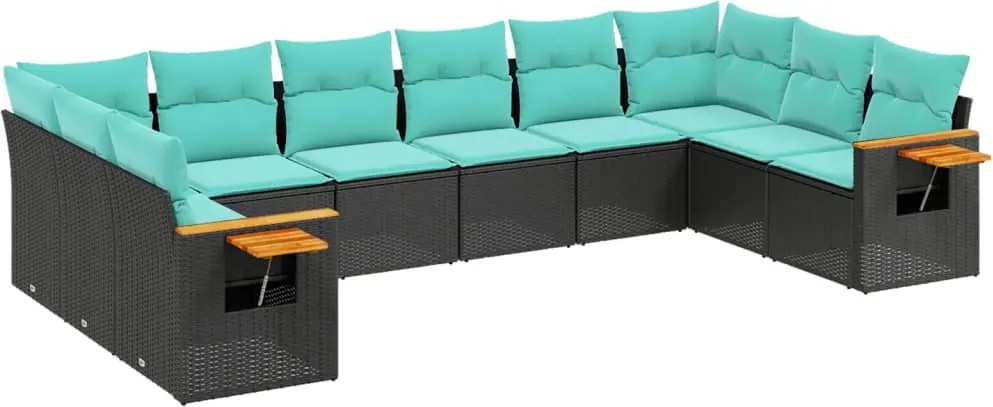 vidaXL 10 részes fekete polyrattan kerti ülőgarnitúra párnával