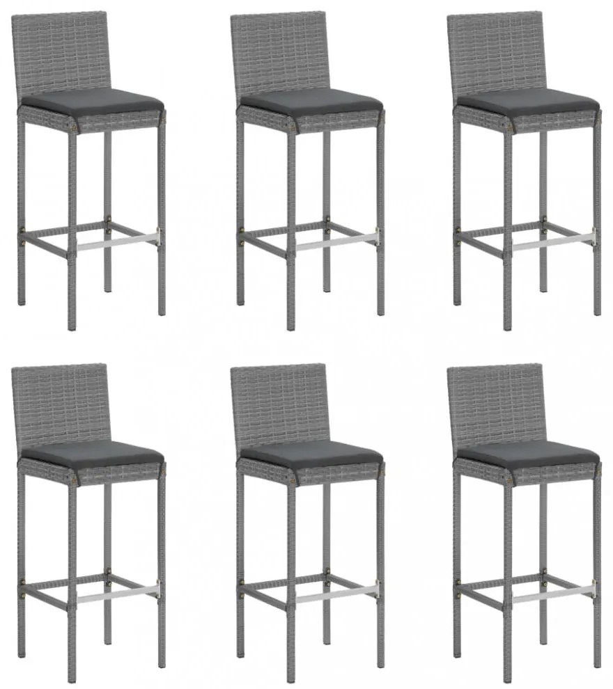 vidaXL 7 részes szürke polyrattan kerti bárszett párnákkal