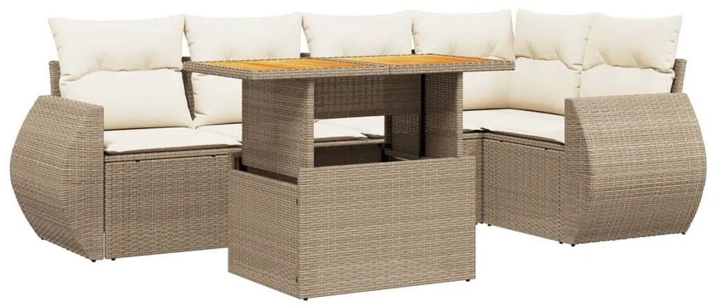 6 részes bézs polyrattan kerti ülőgarnitúra párnával