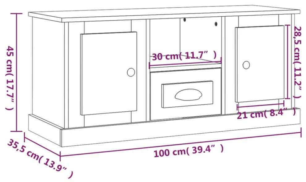 betonszürke szerelt fa TV-szekrény 100 x 35,5 x 45 cm