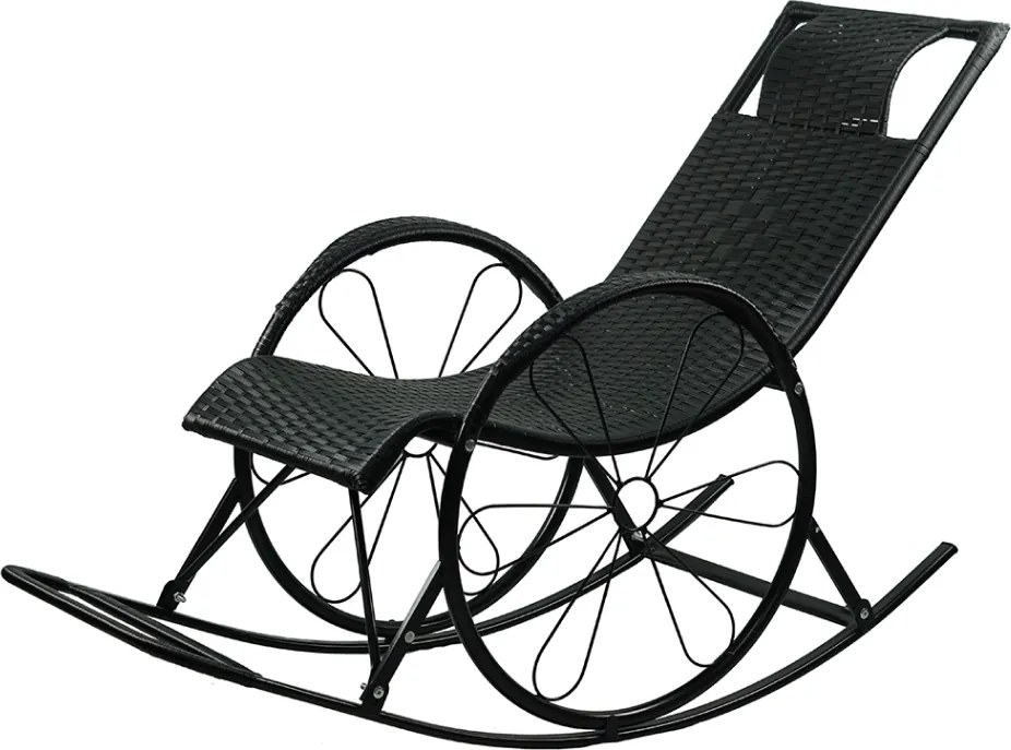 Hintaszék, rattan/fém, fekete, ROKIN