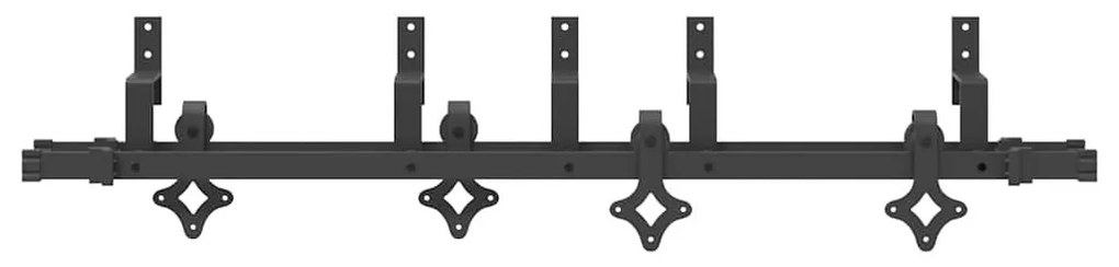 Fekete acél tolóajtó fémszerelék készlet 152,5 cm