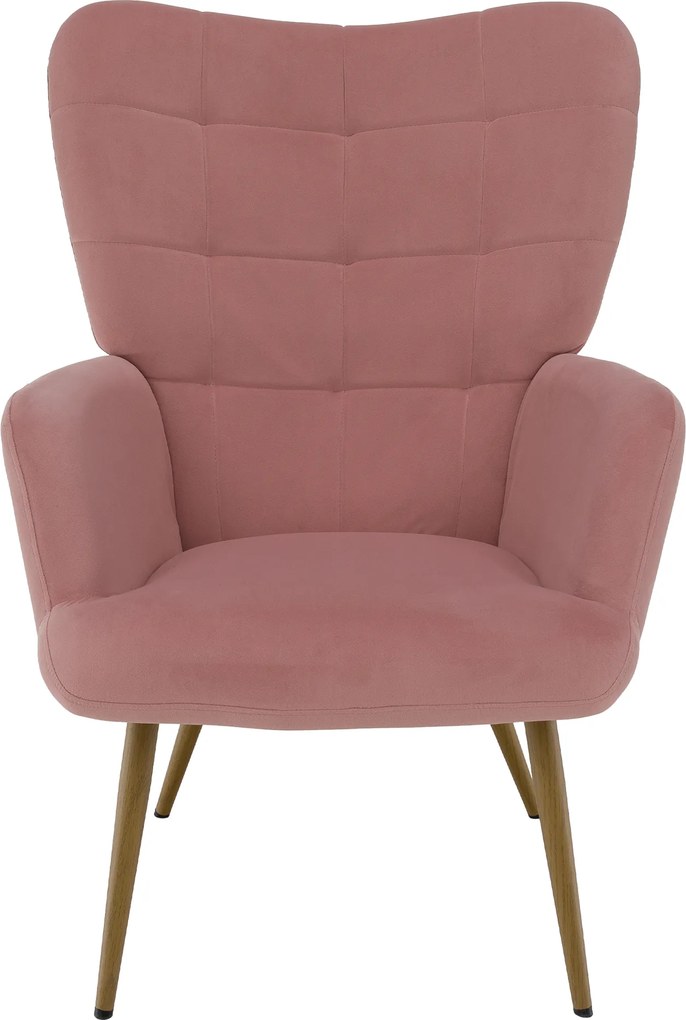 Fotel lábtartóval, rózsaszín Velvet szövet/tölgy, HABEN