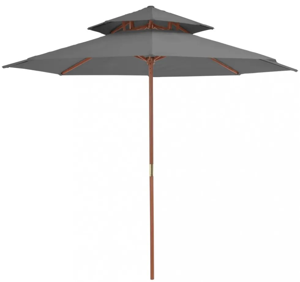 antracitszürke kétszintes napernyő fa rúddal 270 cm