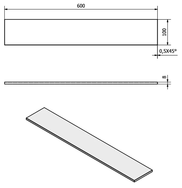 SAPHO 22482 polc 60 x 10 x 0,8 cm, tejüveg