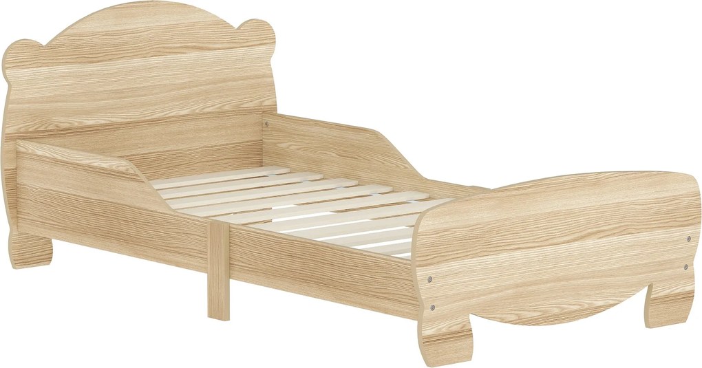 AIYAPLAY Gyerekágy 3 éves kortól 140x70 cm Fa Gyerekágy Medvefej Formájú Fejtámlával 80 kg Terhelhetőség a Természetes Hálószobához | Aosom