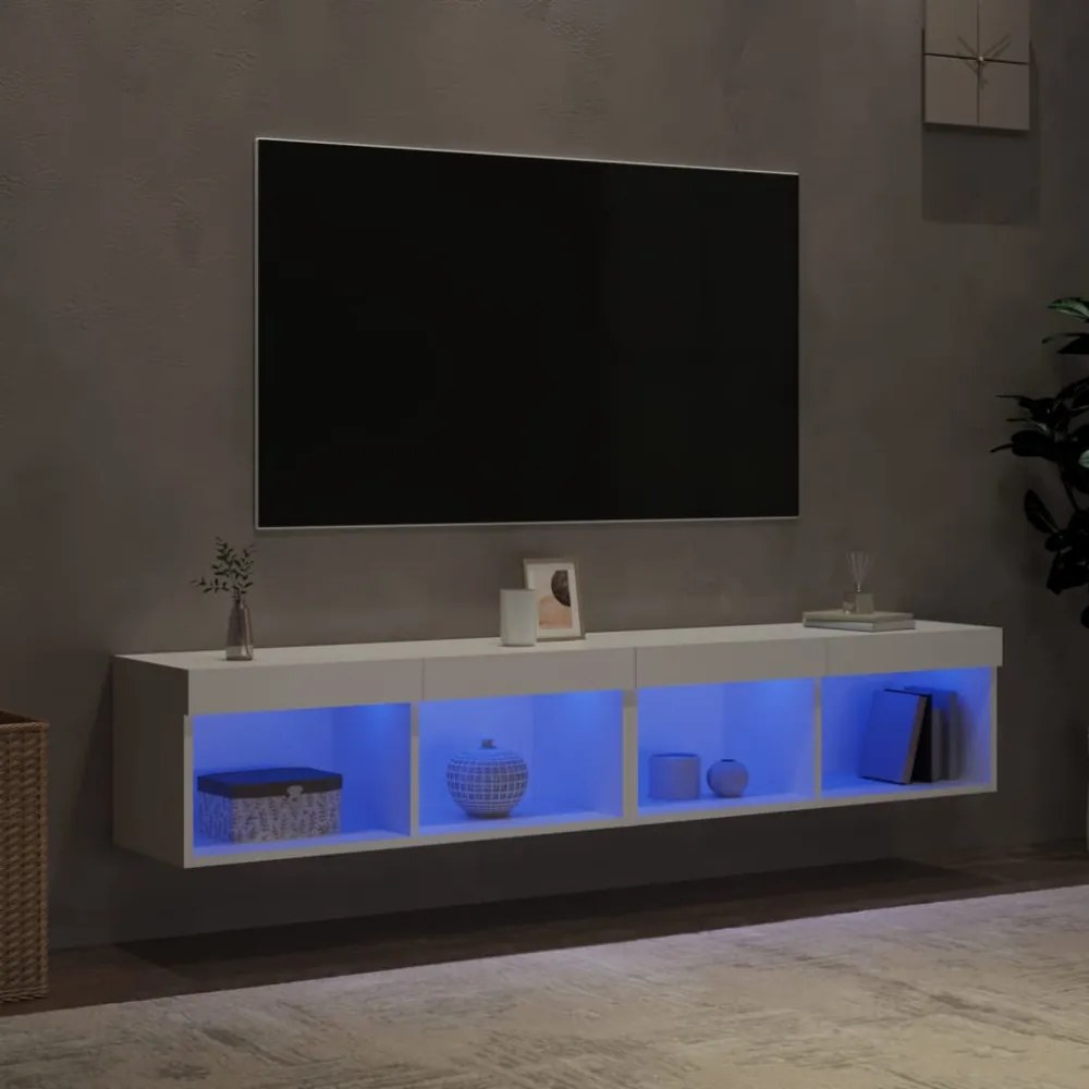 2 db fehér TV-szekrény LED-világítással 80x30x30 cm