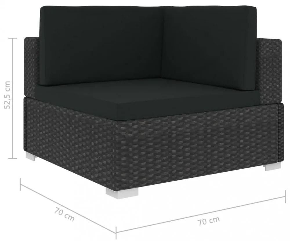 12 részes fekete polyrattan kertibútor-garnitúra párnákkal