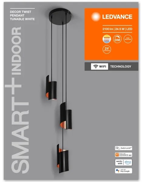 Ledvance - LED Dimmelhető csillár zsinóron SMART+ DECOR 3xLED/8W/230V fekete Wi-Fi