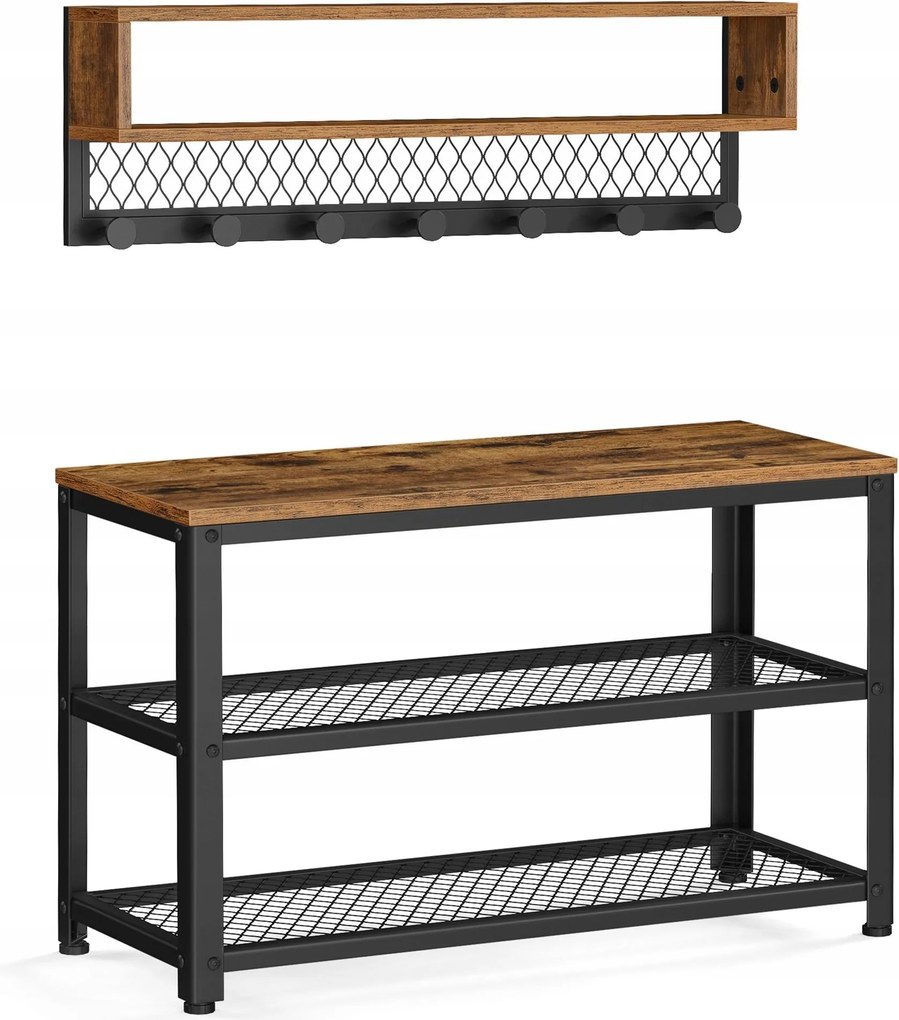 Cipősszekrény szett ülőfelülettel és akasztóval, kétrétegű loft polccal