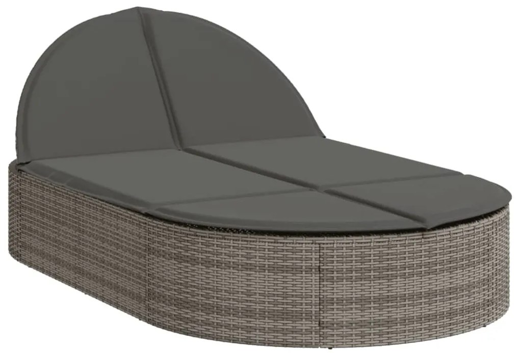 Szürke polyrattan dupla napozóágy párnával